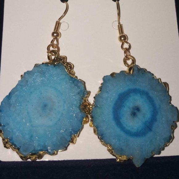LAST PAIR! Gold & Ocean Geode Slice Earrings - Picture 2 of 10